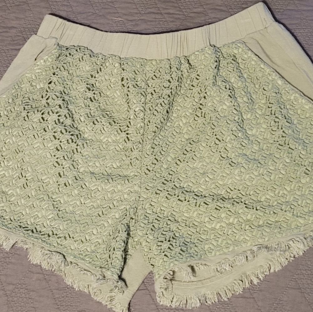 Umgee Light Mint Crochet Fringe Women’s Shorts